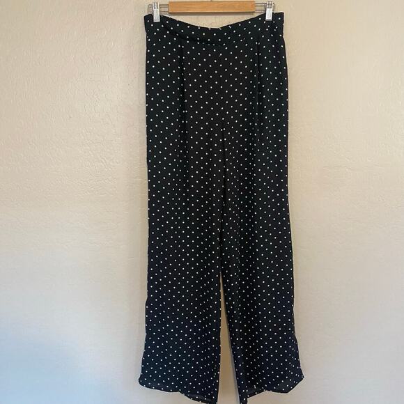2Sable Polka Dot Wide Leg High Rise Pull On Pants Womens Sz Large Career - Picture 1 of 5